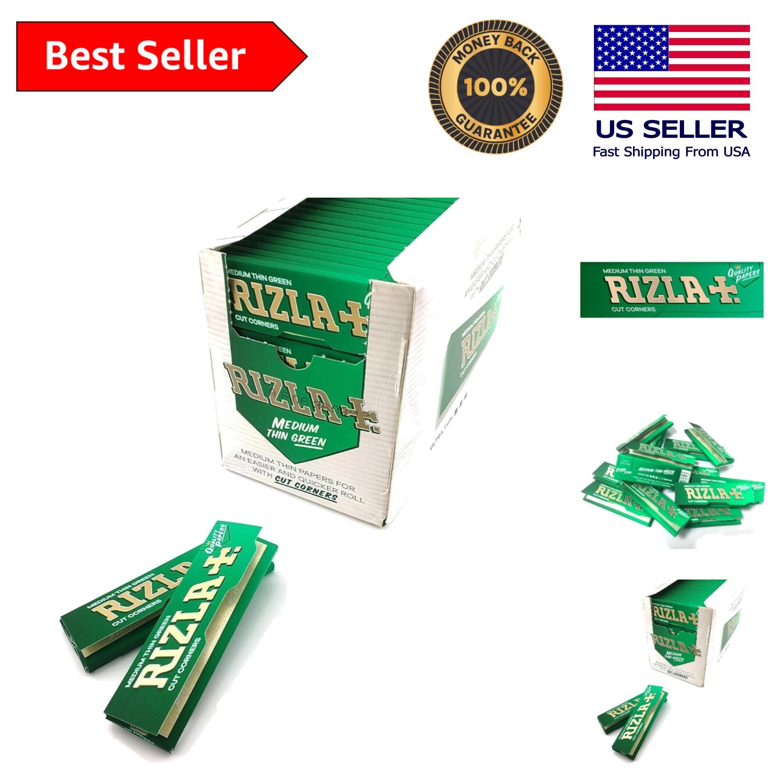 Green Cigarette Rolling Papers – 100 Booklets, Easy Rolling, Plant-Based