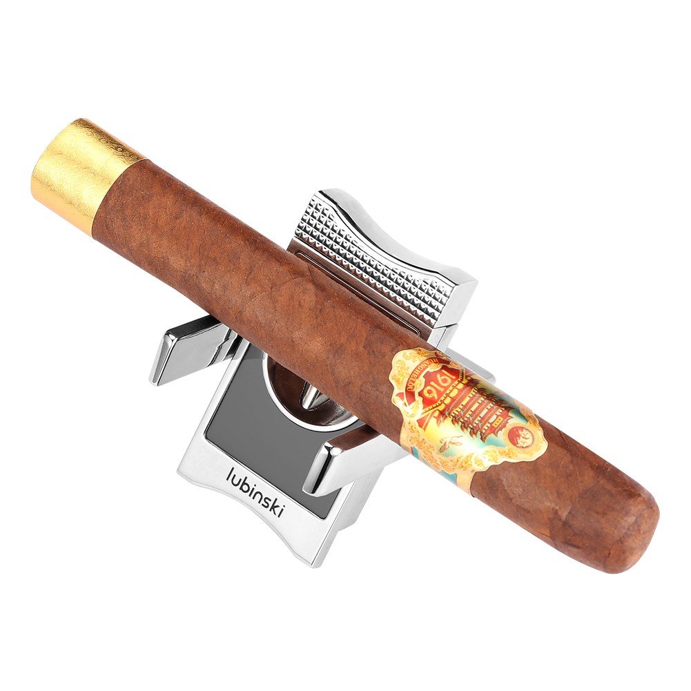 Lubinski Vcut Cigar Cutter With Holder Sharp Metal Scissors Portable Gift Silver
