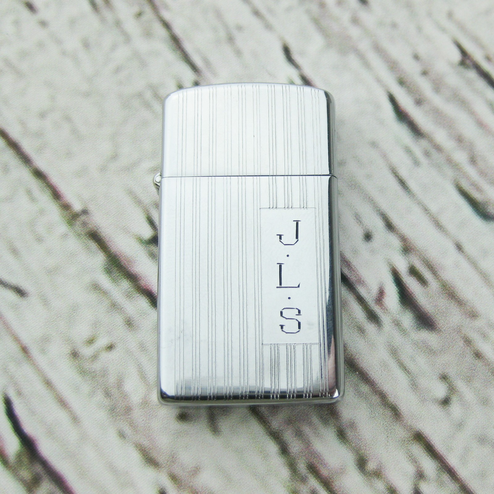 Vintage 1960 Zippo Monogram Slim Lighter with Green Silver Box & Insert