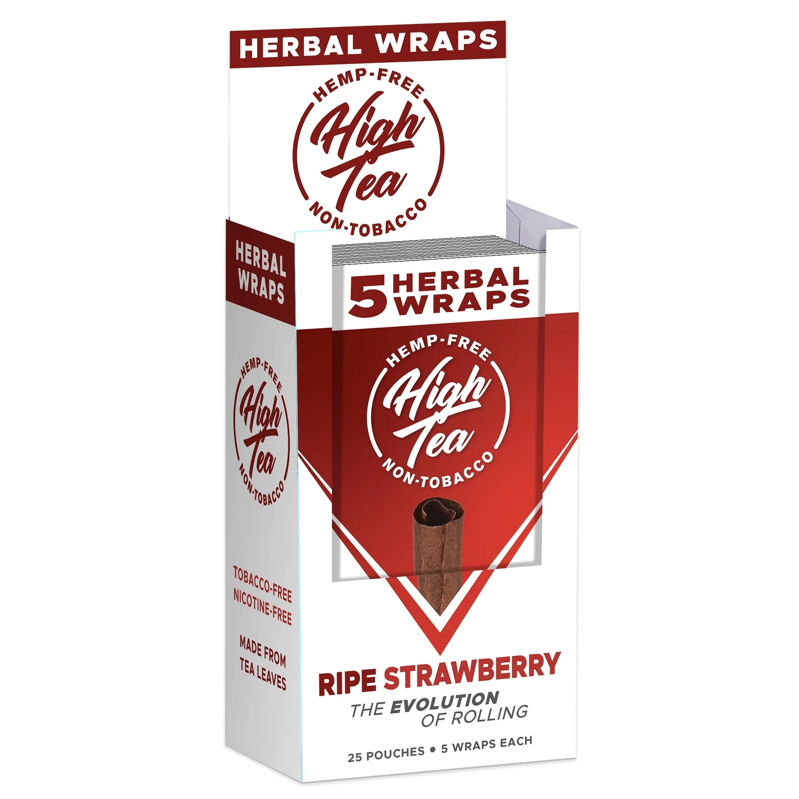 High Tea Wraps RIPE STRAWBERRY Flavor 125 Wraps Total (Full Box, 25 Pouches)