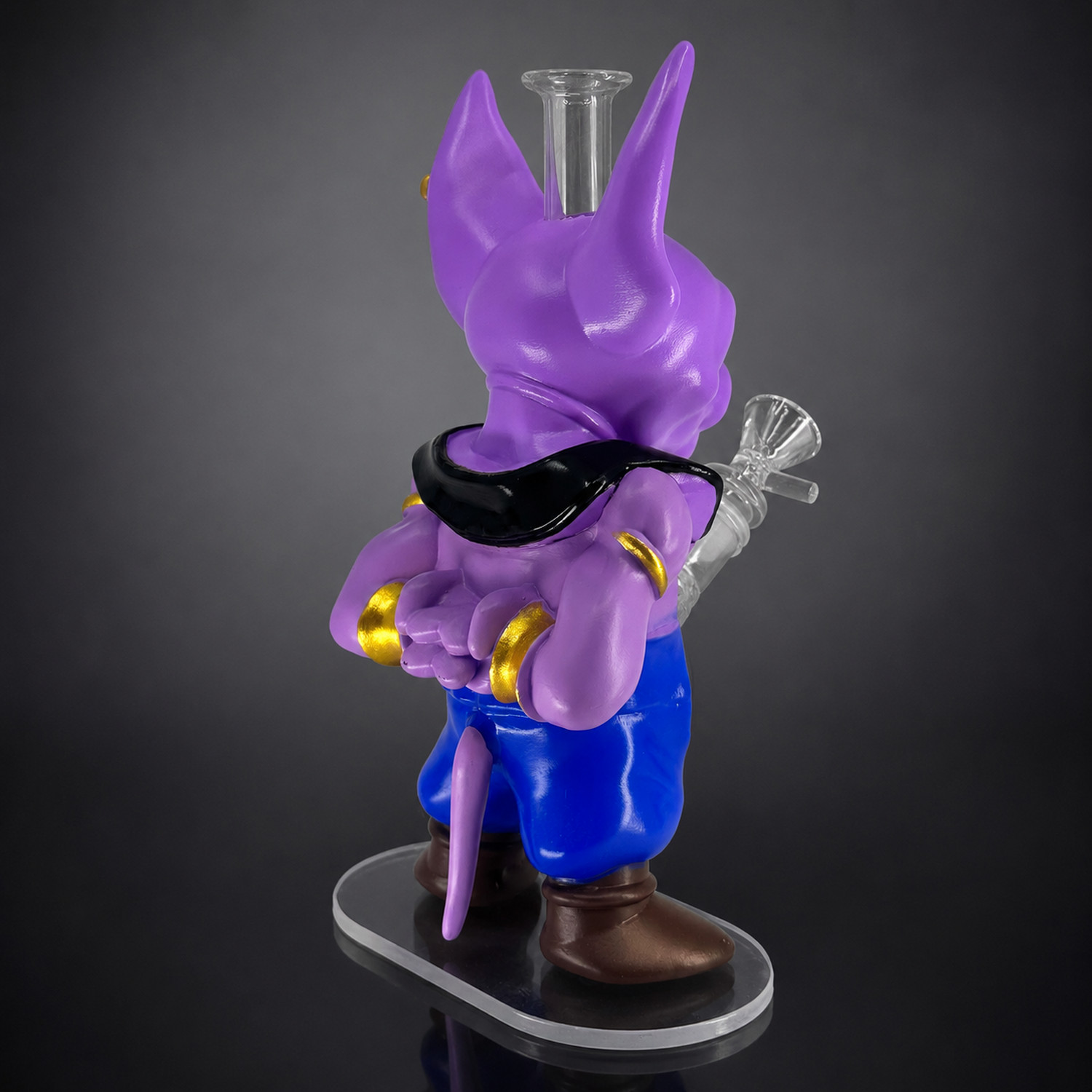 9″ Purple Cat God Bong 14mm Glass Character Water Pipe Cartoon Smoking Tobacco