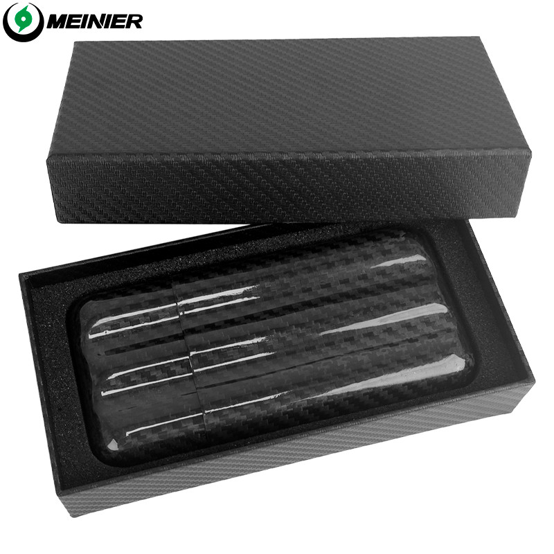 3K Glossy Travel Cigar Case Carbon Fiber Humidor Holder 3 Count W/ Gift Box