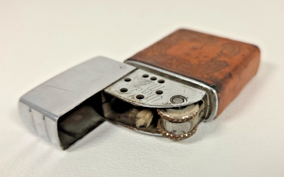 Vtg Brown & Bigelow Wind Master Lighter Western Cowboy Bronco Leather Wrap MCM