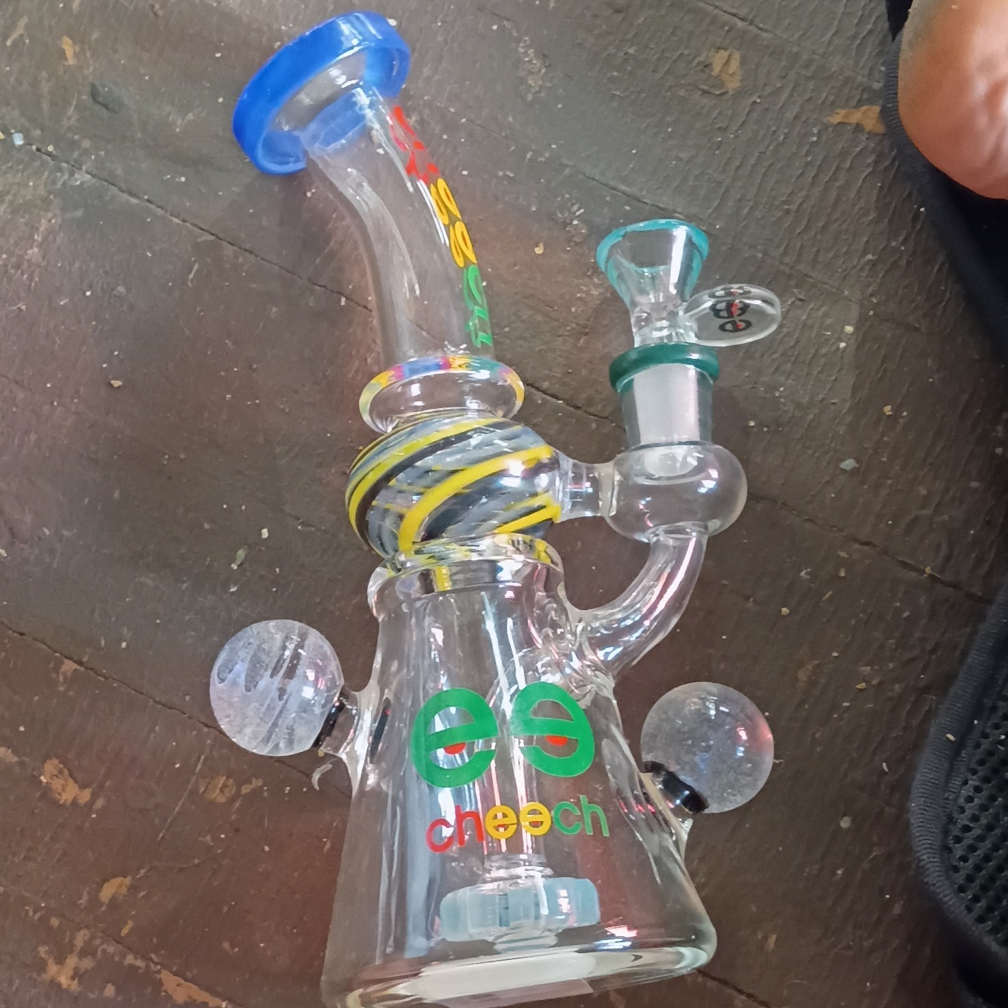 Cheech Clear Glass Tobacco Water Pipe/Bubbler with Blue Mouthpiece, Logo