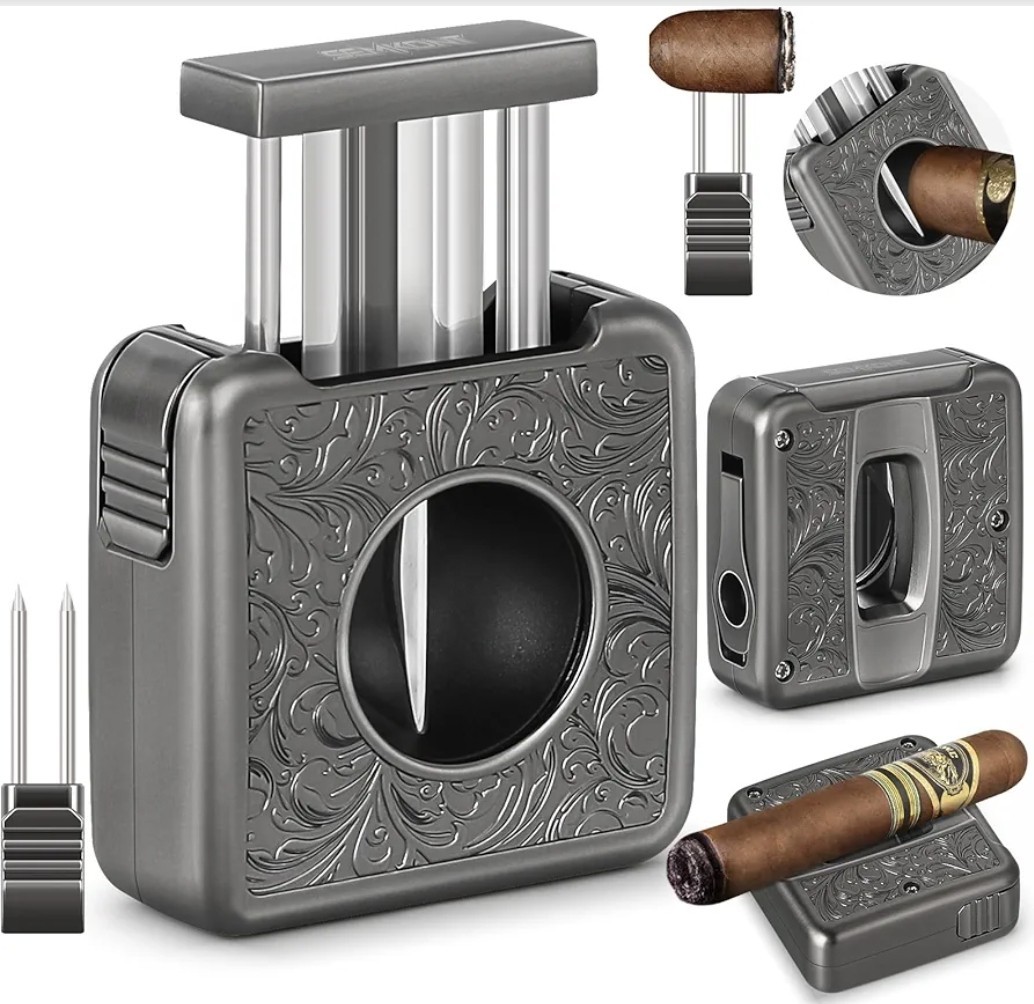 Luxury Cigar Cutter V Cut 4 In 1 Stainless Steel Guillotine Holder,Punch 60 Gaug