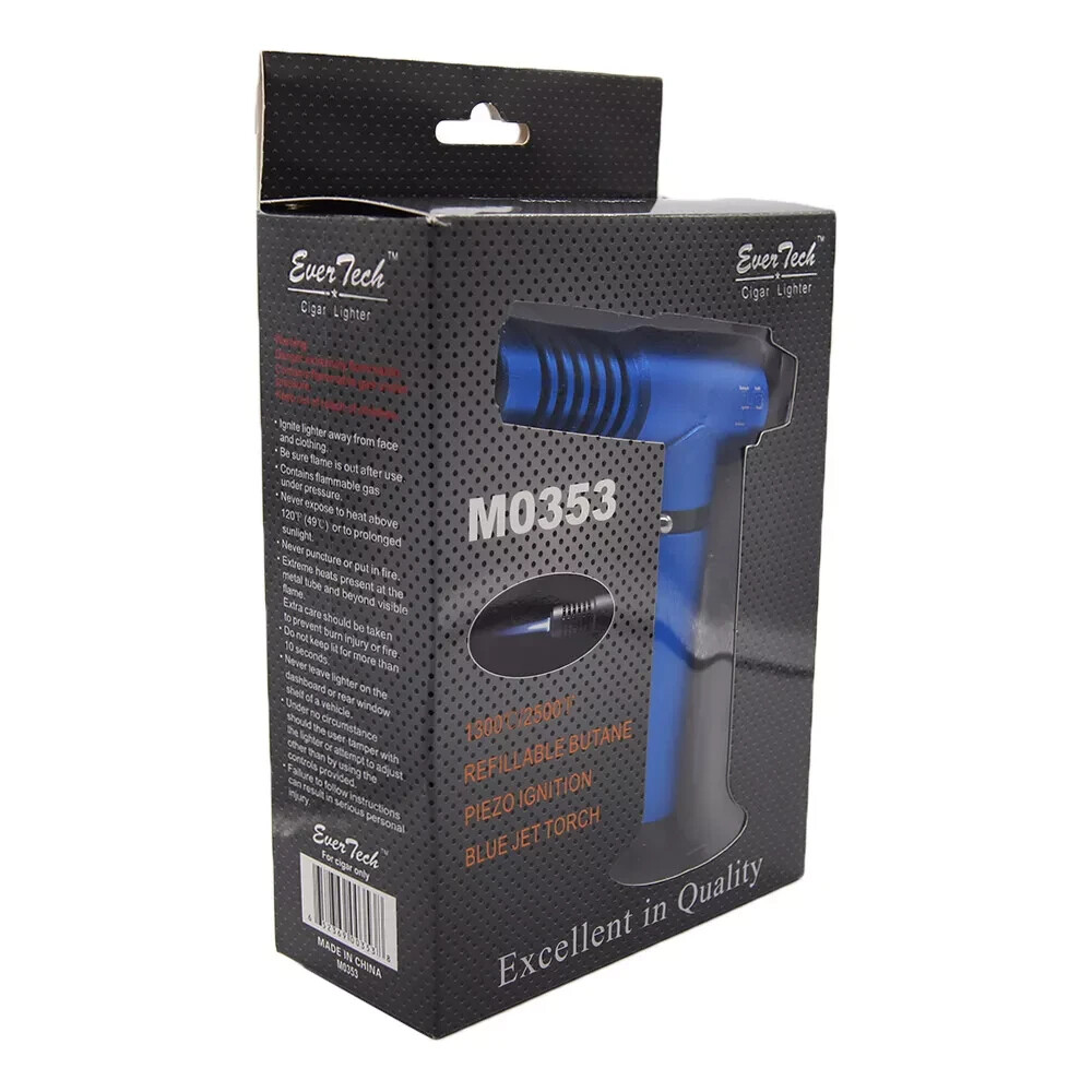 Single Torch Table Top Jet Lighter Butane 1300°C/2500°F Individual Box Blue