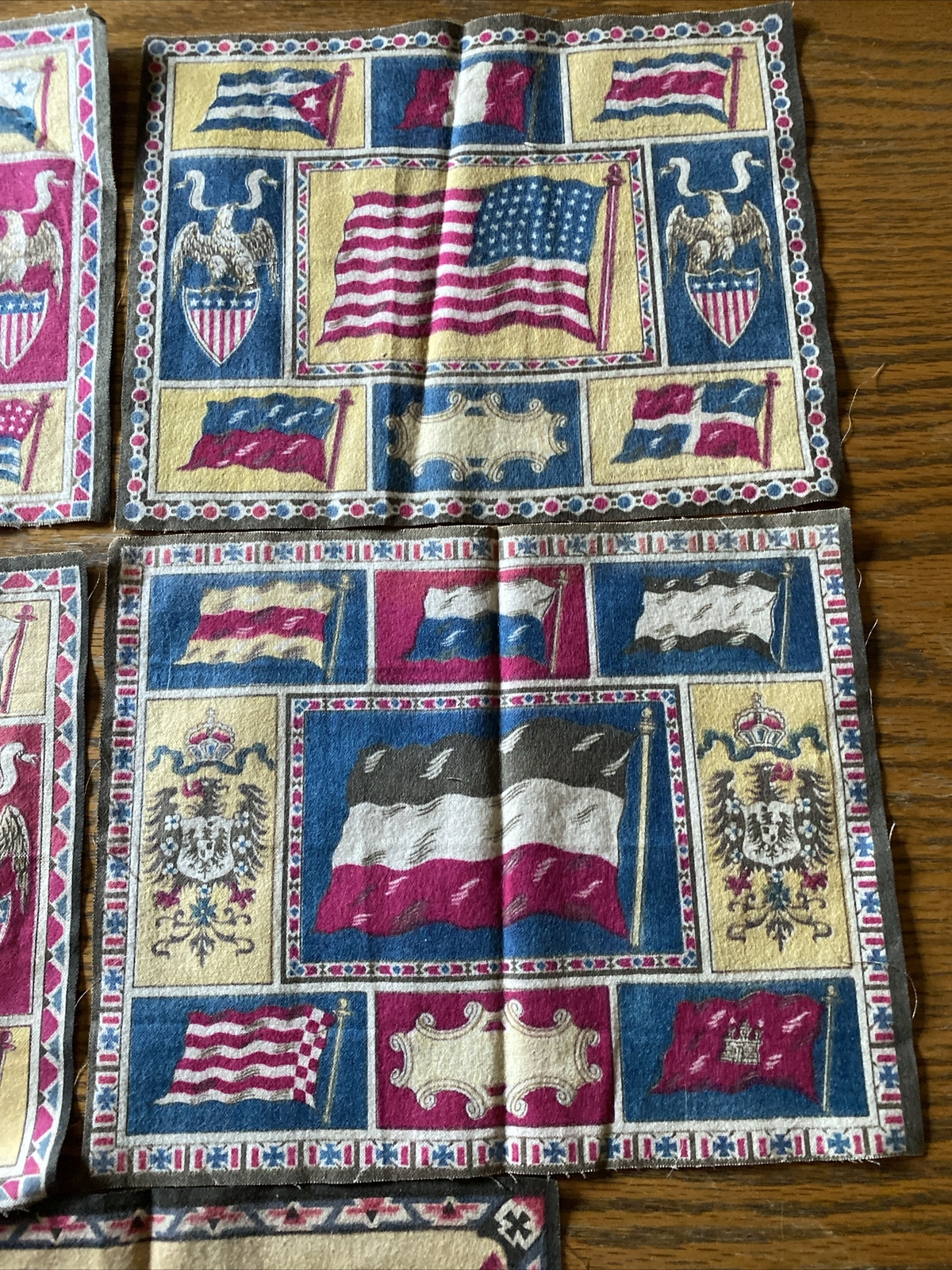 5 Vntg Cigar Box Premium Tobacco Felt Flannel American/Germany Flags 8 1/2 X 10