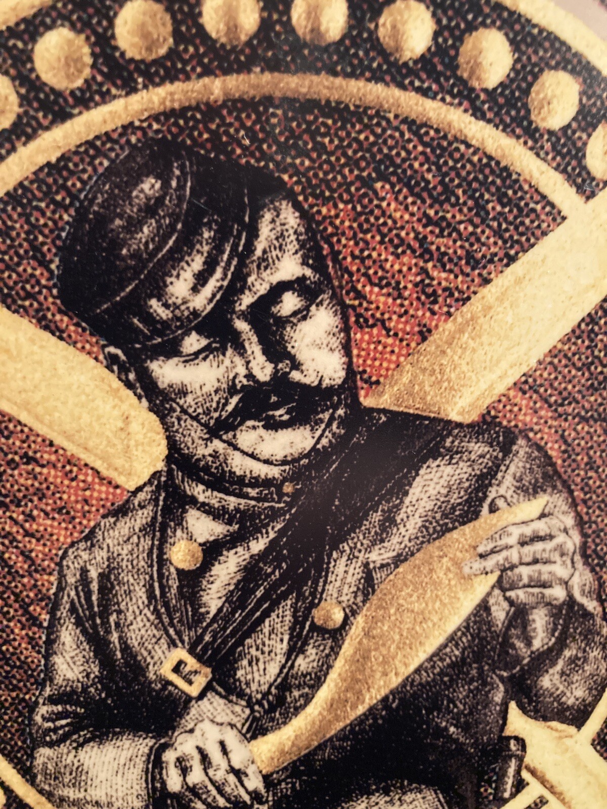 Unique GURKHA Cigar Box Black Yellow Swords Soldier; 8.5”x7”x3”; Clean Interior