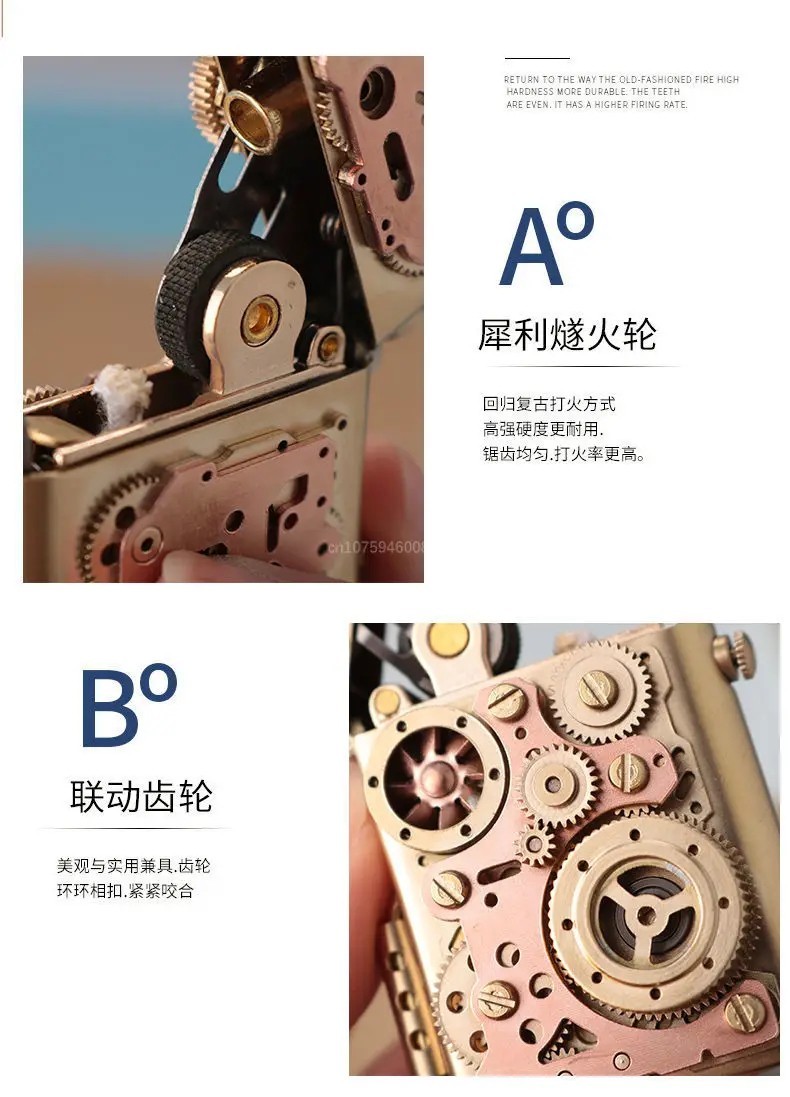 Mechanical Steampunk Lighter Creative Pure Copper Kerosene Lighter Gear Linkage✨
