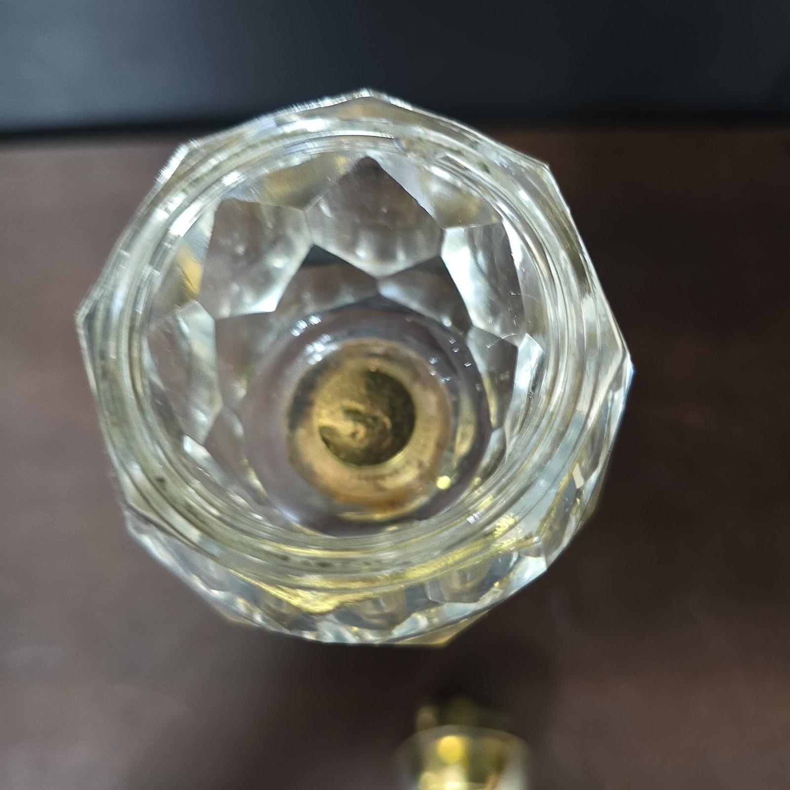 Vintage Figural Cherub Table Lighter Brass Tone Putti Faceted Glass Reservoir