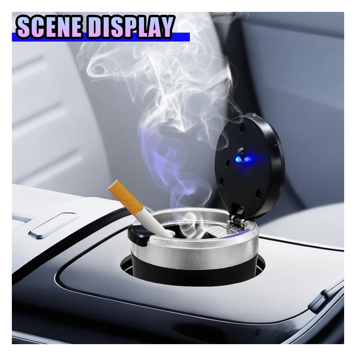 Car Ashtray with Lid, Portable Windproof Smokeless Auto Cup Holder Ashtray wi…