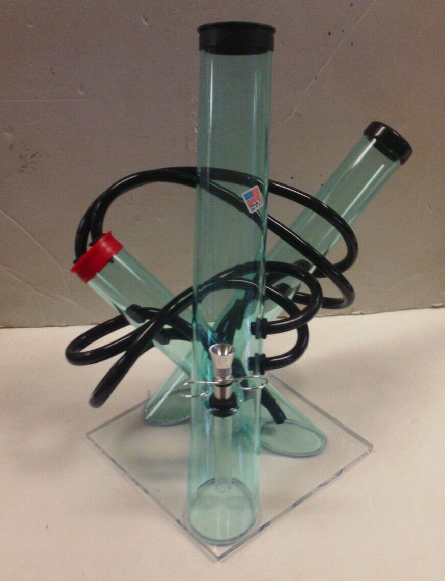 ACRYLIC PLASTIC 3 CHAMBER STRAIGHT WATER PIPE BONG HOOKAH PULL OFF BOWL LBLUE