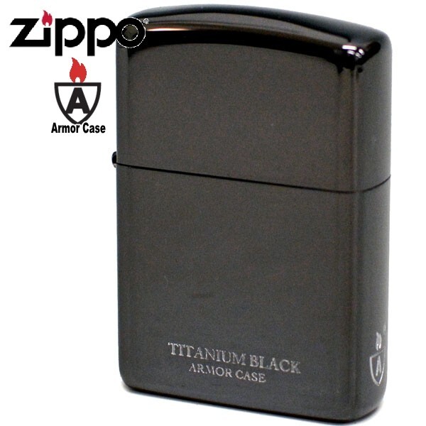 Zippo Armor Case Titanium Black Side Logo Oil Lighter Etching Brass Japan New