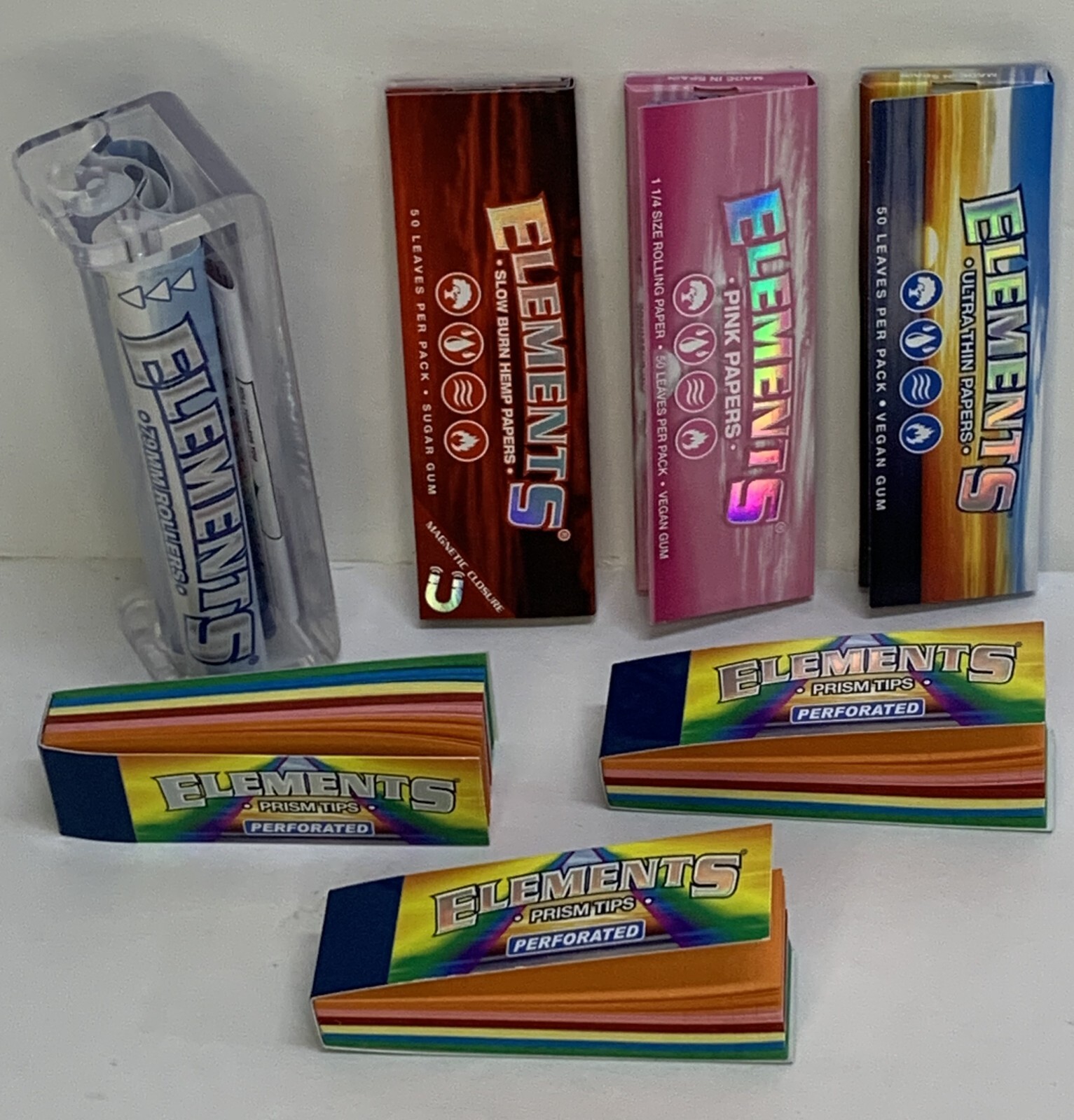 ELEMENTS 1 1/4 Size PAPERS Prism TIPS SAMPLER ROLLING KIT with 79mm Roll Machine