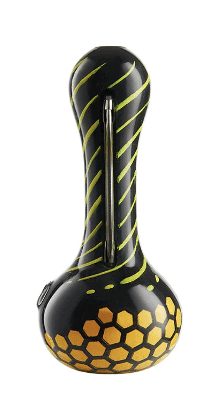 Eyce Hand Pipe – Silicone Oraflex Honeycomb Design – Black and Yellow – 4.25”