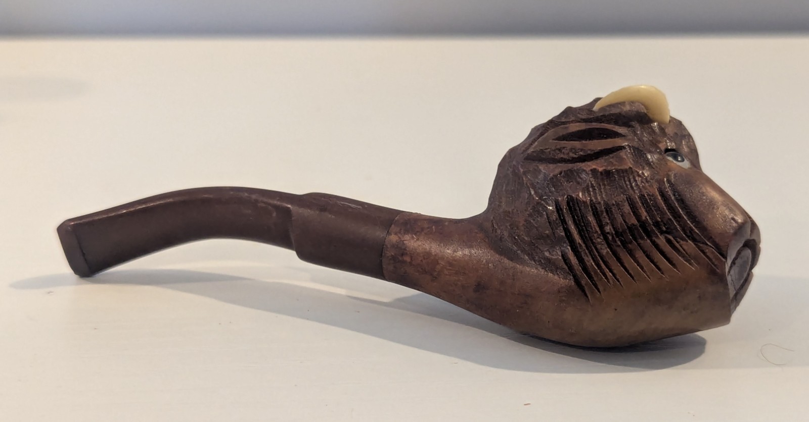 Wooden Tobacco Pipe Rack 4 Holders & Italian Briar Bull Pipe Carved Buffalo Head