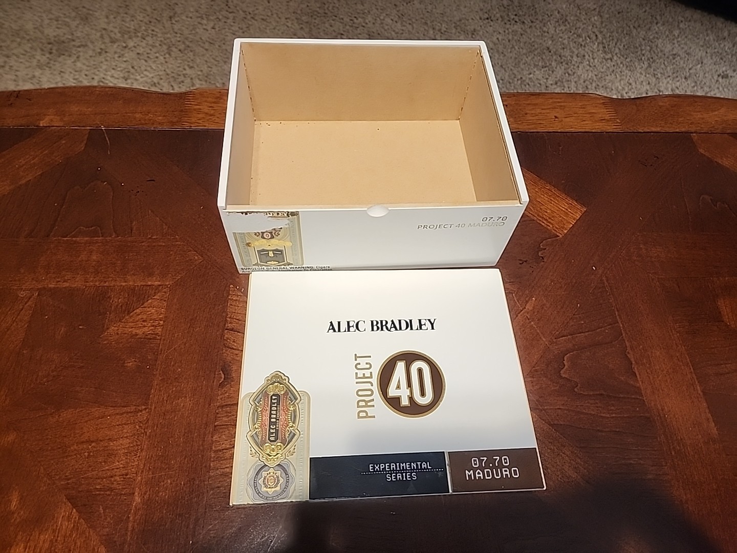 Alec Bradley Project 40 Maduro 7×70 Empty Wooden Cigar Box 9¼x7⅝x3⅞ Rare