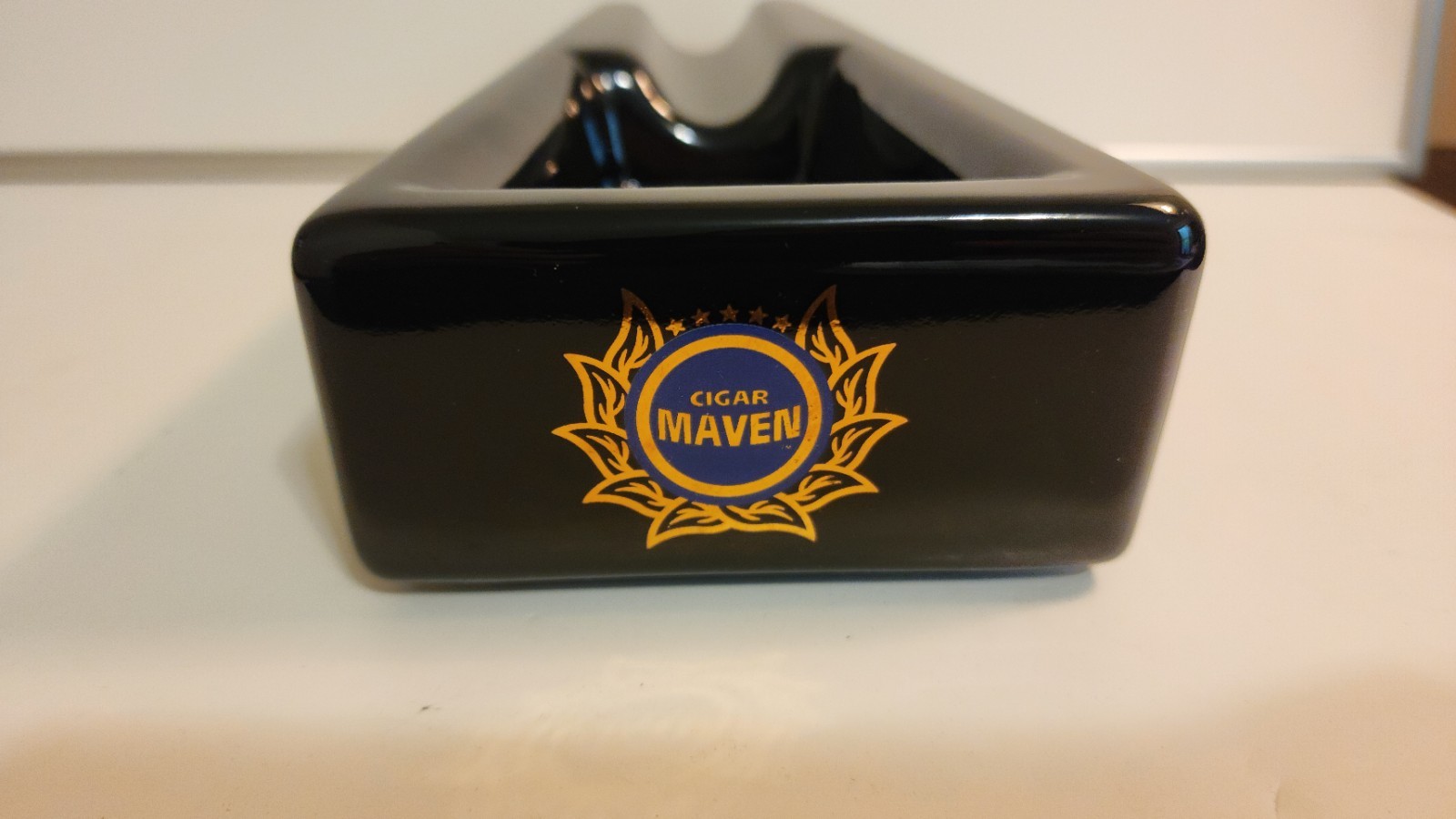 Vintage Cigar Maven Ashtray Black Ceramic Tobacco Classic