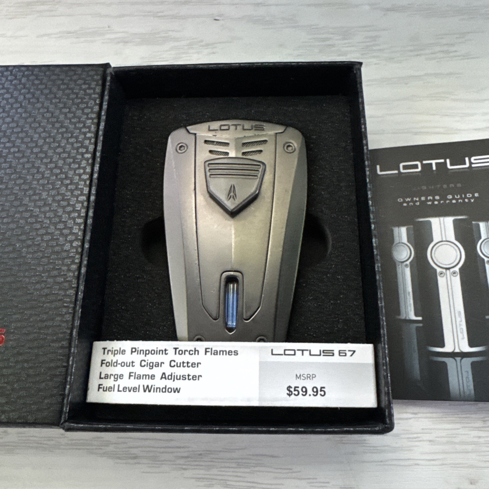 Lotus Fusion Triple Jet Torch Flame Cigar Lighter Gunmetal Chrome 5300 New