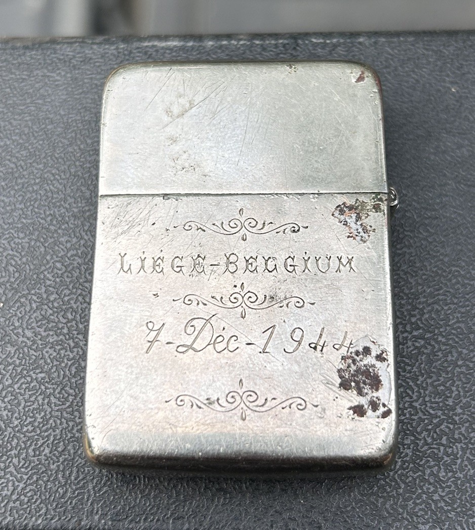 Original vintage engraved December 1944 Liege, Belgium World War 2 ZIPPO lighter