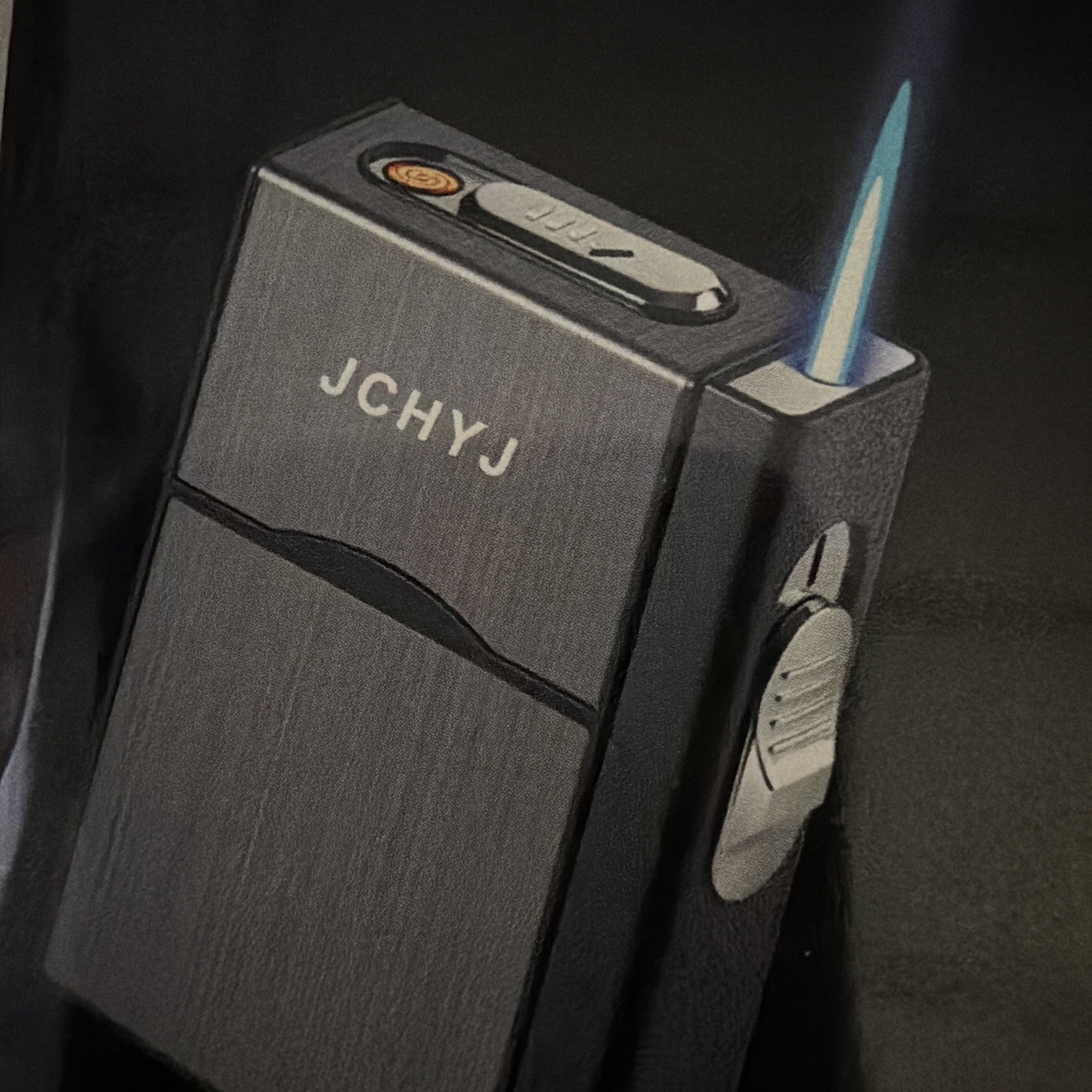 2-in-1 Cigarette Case with Built-In Stick Butane Torch Lighter