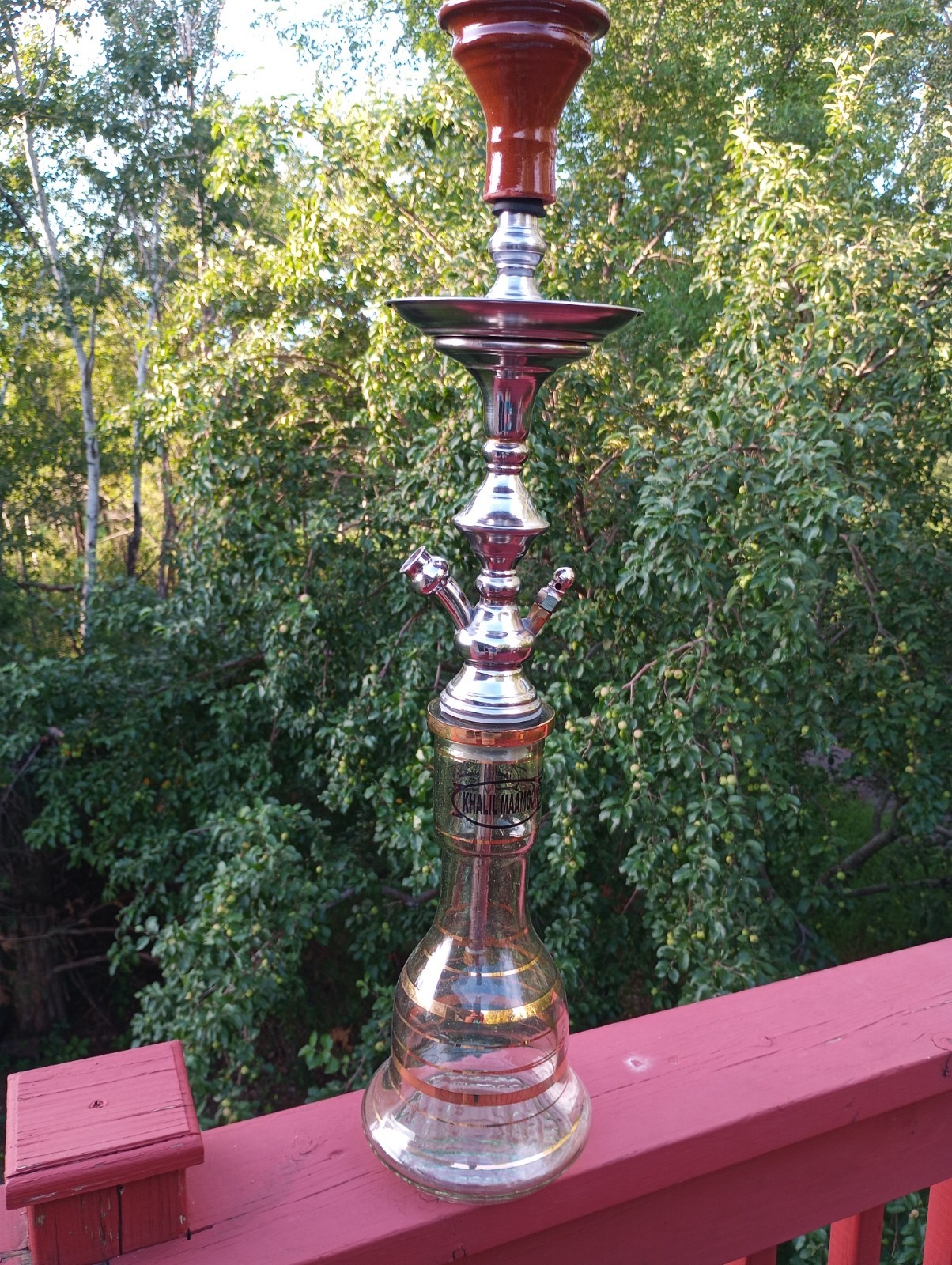 Authentic Khalil Mamoon Egyptian Hookah Set – Brand New Base, 2 Clay Bowls & Hos