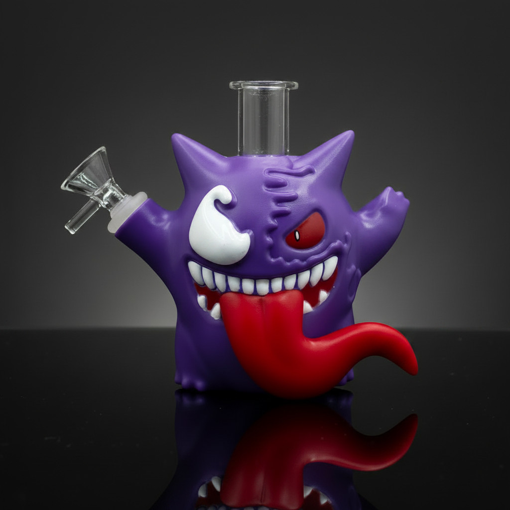 Gengar Purple Sillicone Glass Bong 6″ Water Pipe Heady Collectible + 14mm Bowl