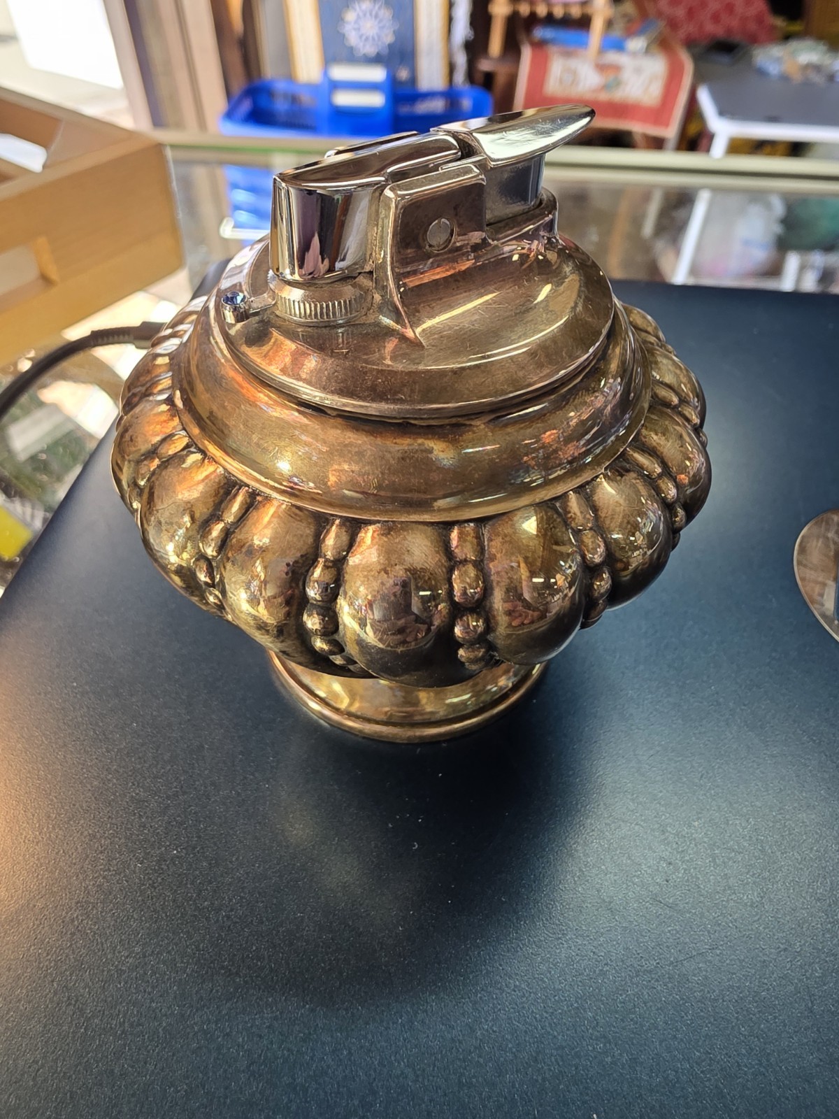 Vintage Ornate Bronze & Silver Table Lighter Decorative Collectible Metal Design