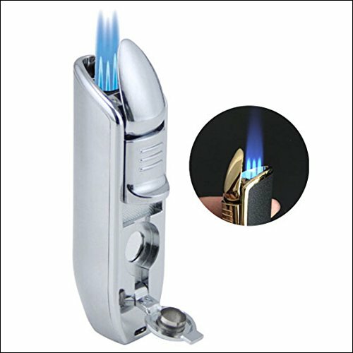 JOBON Classic Triple Torch Flame Cigarette Cigar Lighter with Cigar Punch-Silver
