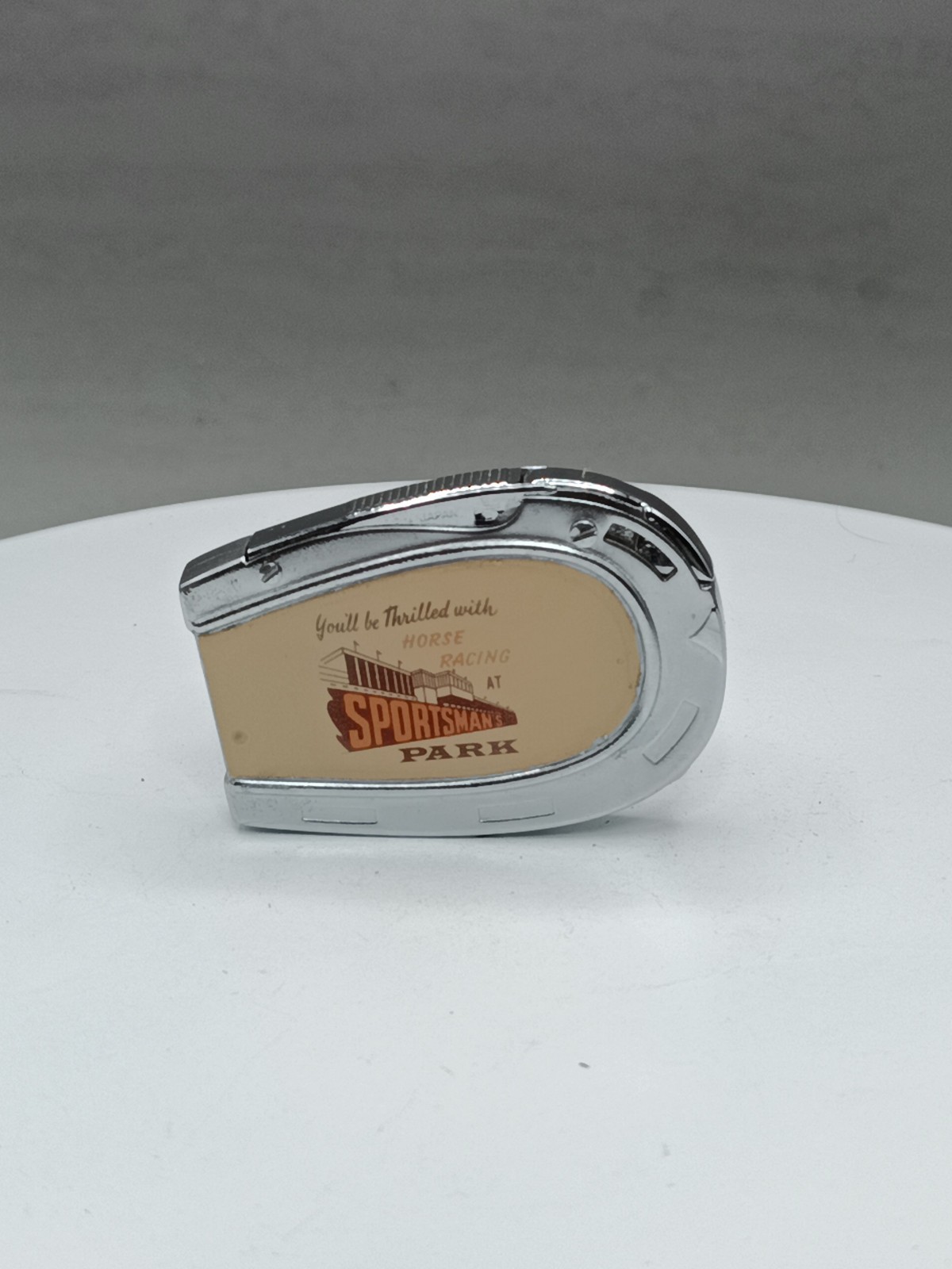 Unique Vintage Horse Racing Sportsman Park Horseshoe Ad Lighter – UNFIRED – RARE