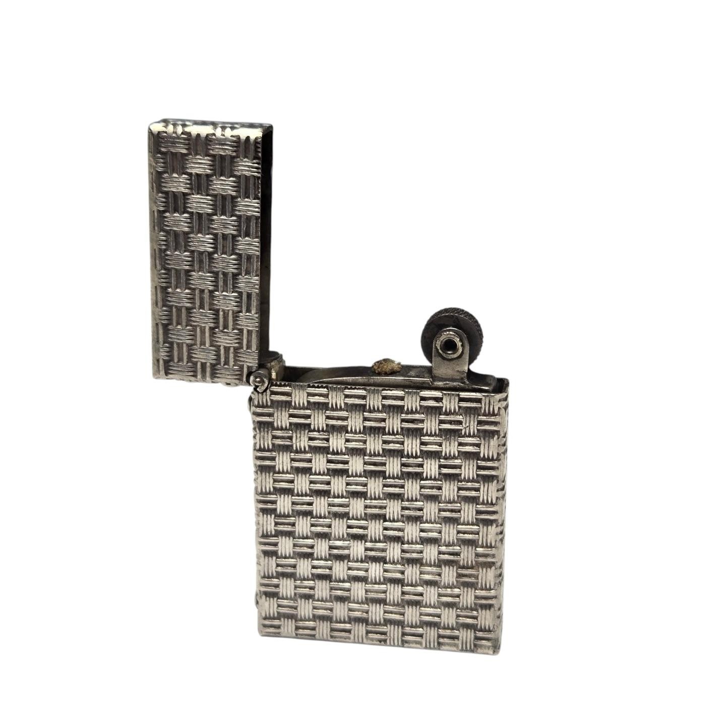 Vintage Solid Sterling Silver Lang Basket Weave Cigarette Petrol Wick Lighter