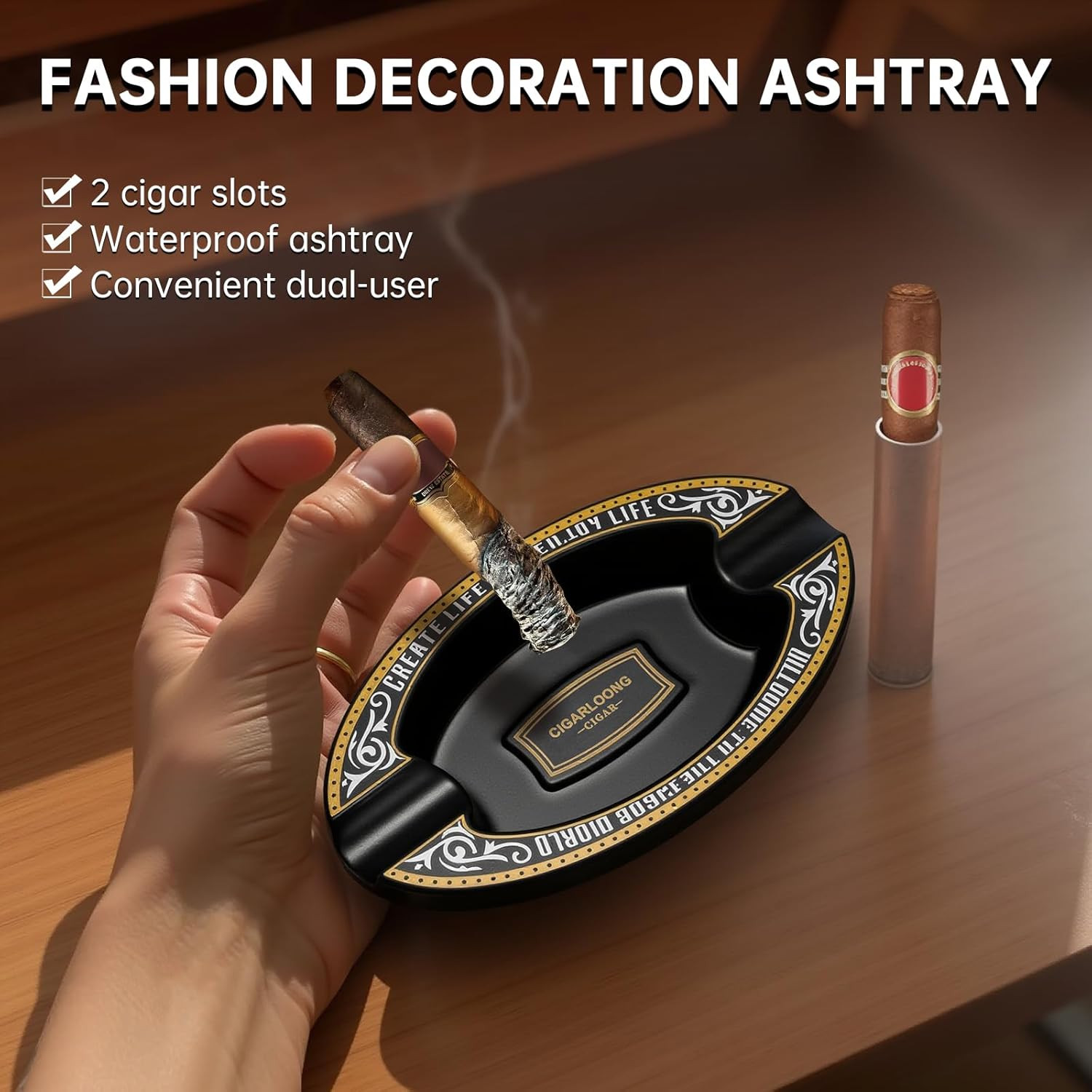 Cigar Ashtray with 2 Holders Slot Portable Indoor Cigar Ashtray for outside Pati