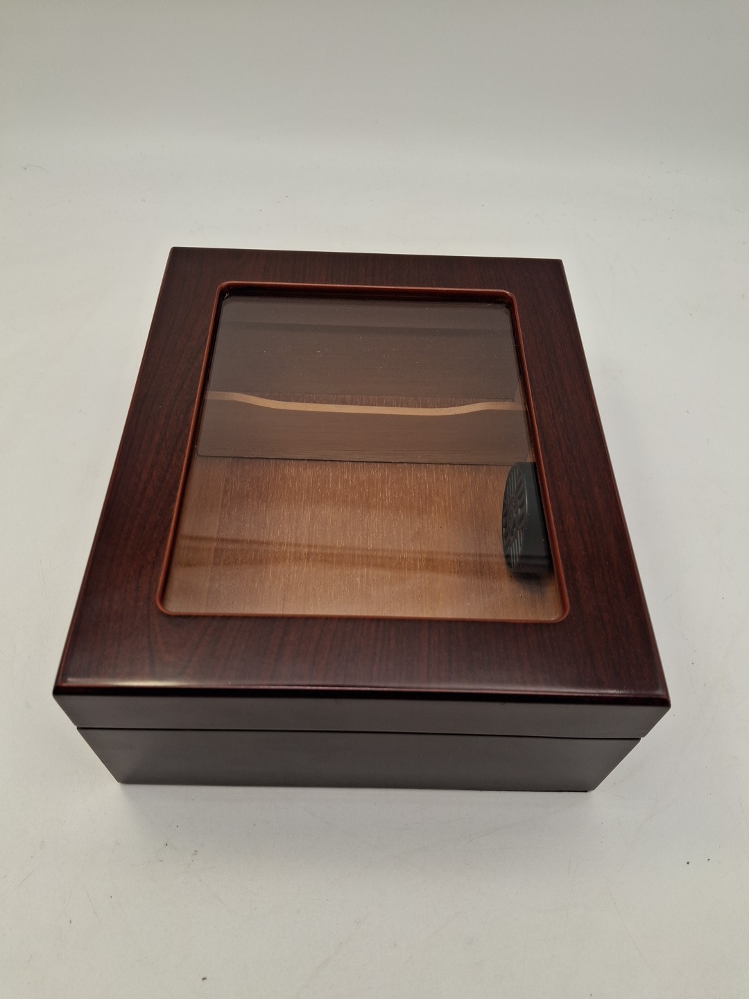 Humidor Supreme Wood Cigar Box Cedar Lined w Hygrometer Glass Top See Through