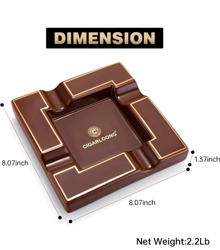 Cigar Ashtray Ceramic 4 Slots Black Large Diameter Holder Non-slip Base.