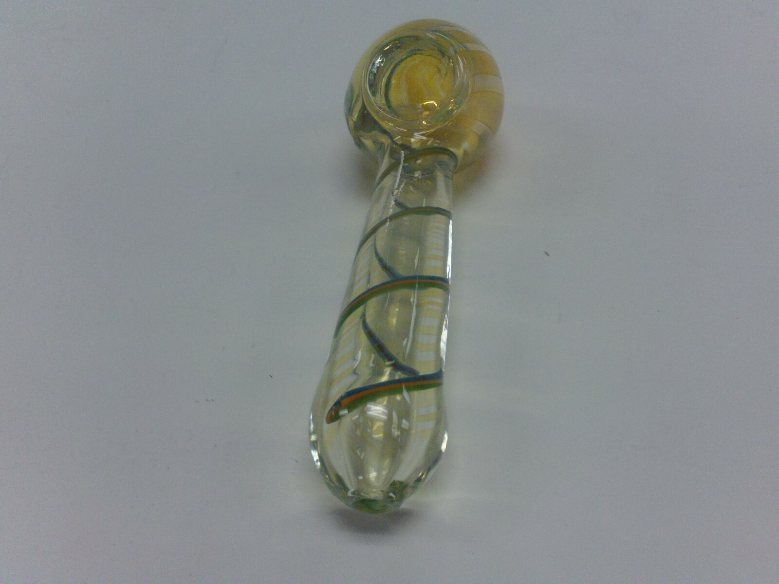 COLOR CHANGING BLUE, GREEN AND YELLOW STRIPED THICK HAND PIPE GLASS SMOKING PIPE