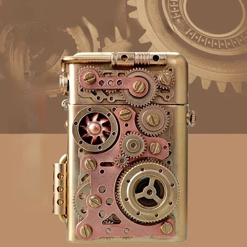 Mechanical Steampunk Lighter Creative Pure Copper Kerosene Lighter Gear Linkage✨