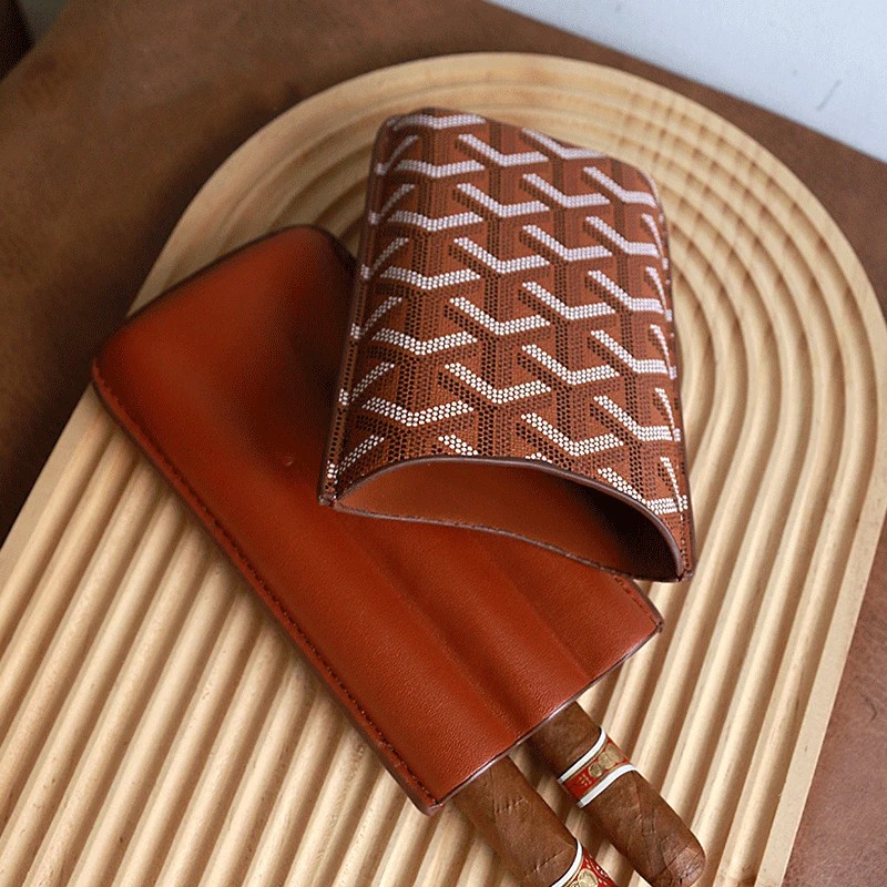 New Leather Cigar Holder Case Humidor 3 Cigars Cedar Wood Brown