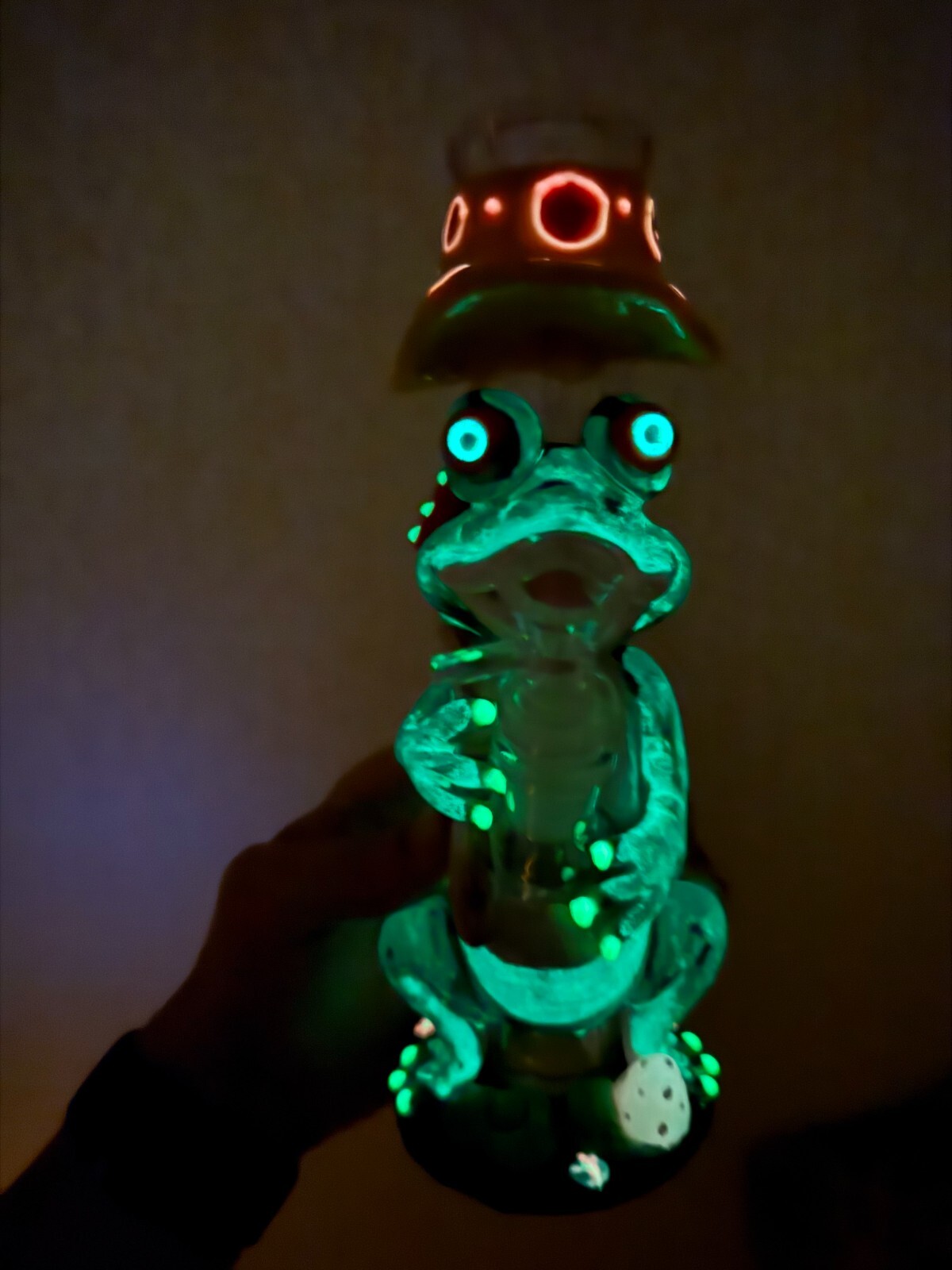 10” Premium Glass Water Pipe Mushroom Frog Glow in Dark 14mm