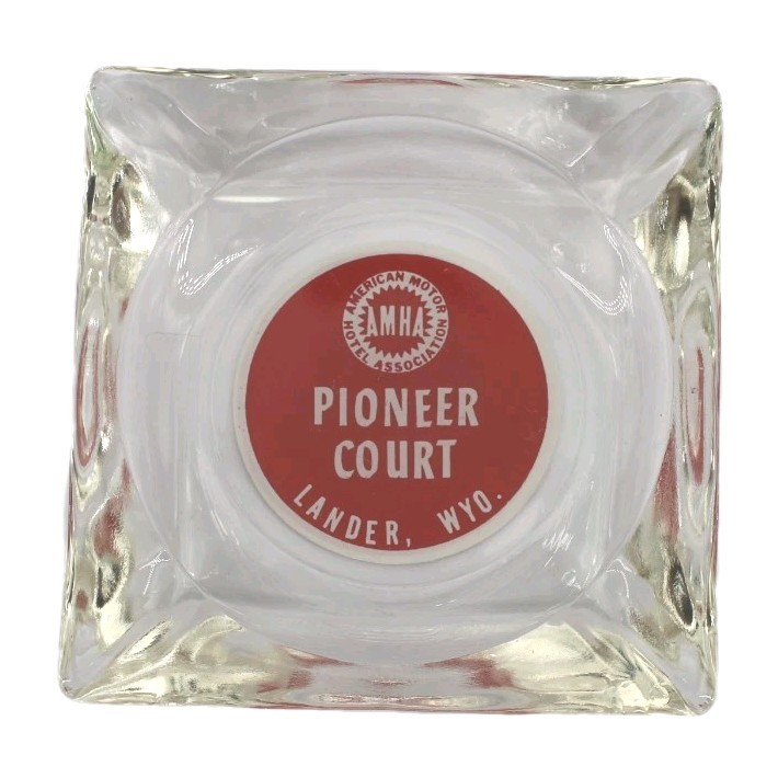 Vintage Clear Glass Marketing Ashtray Pioneer Court Lander Wyoming WY