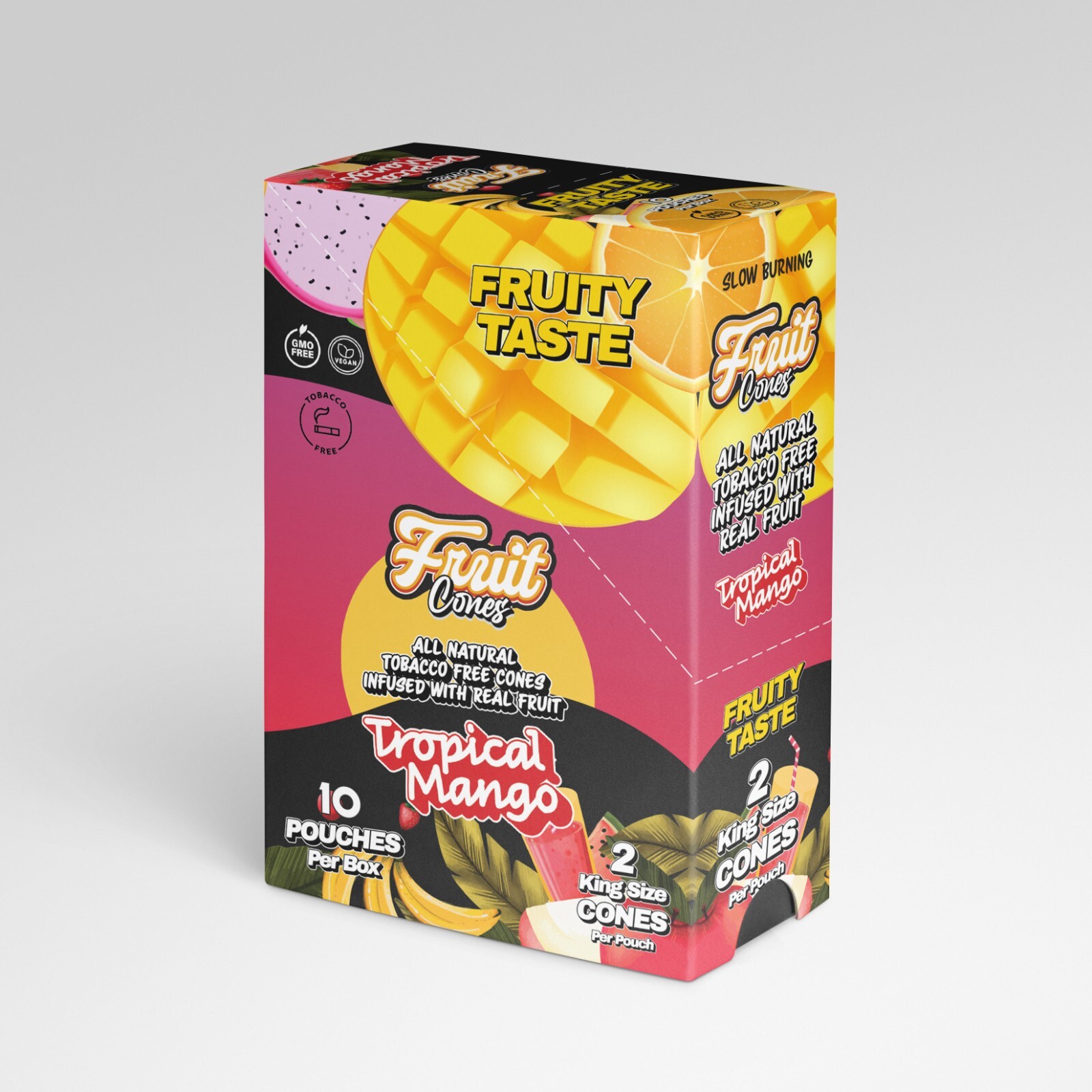 Fruit Cone Box of 10 pouches Tropical Mango Flavor Natural 2 king size Cones