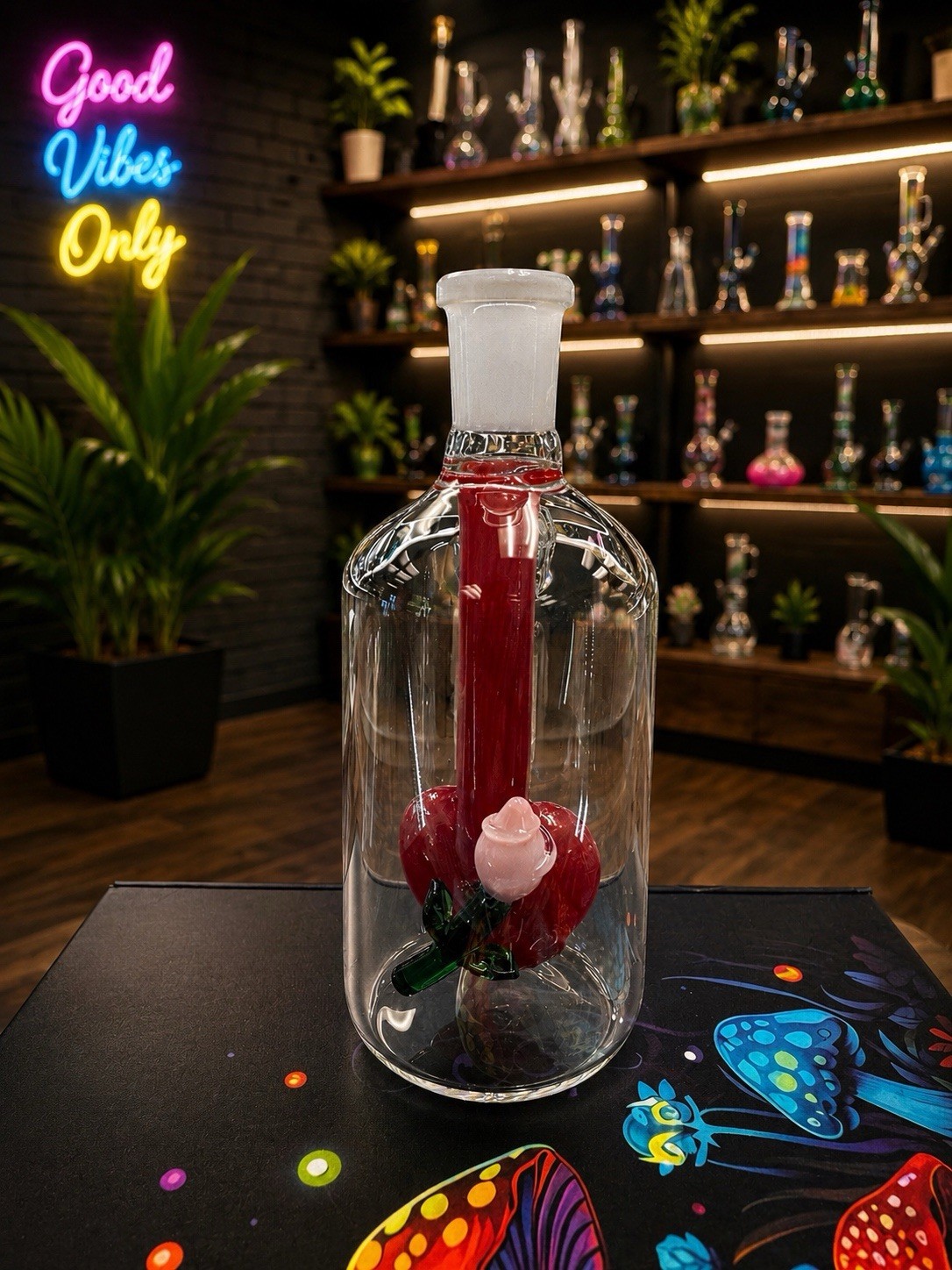 Premium Glass Ash Catcher-Red Heart Flower 14mm Joint 90° Angle For Tobacco 18+