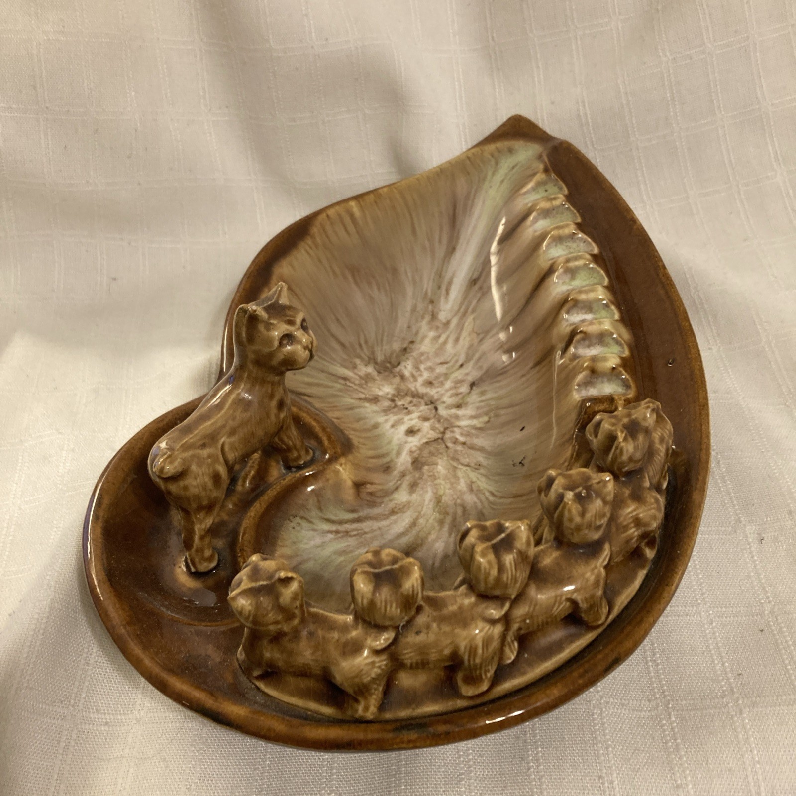 Vintage MCM Mother Dog And Puppies On Ashtray Lovely Glaze California USA