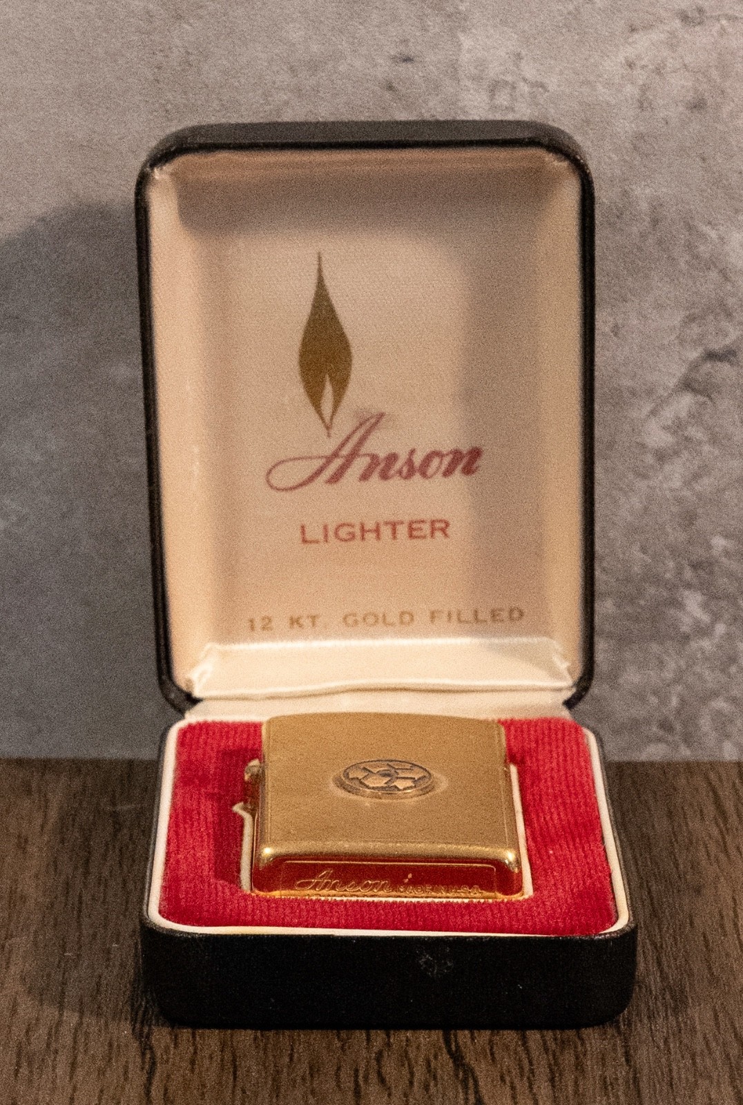 Rare Vintage Anson 12K Gold Filled Lighter Union Carbide Logo Boxed As Is