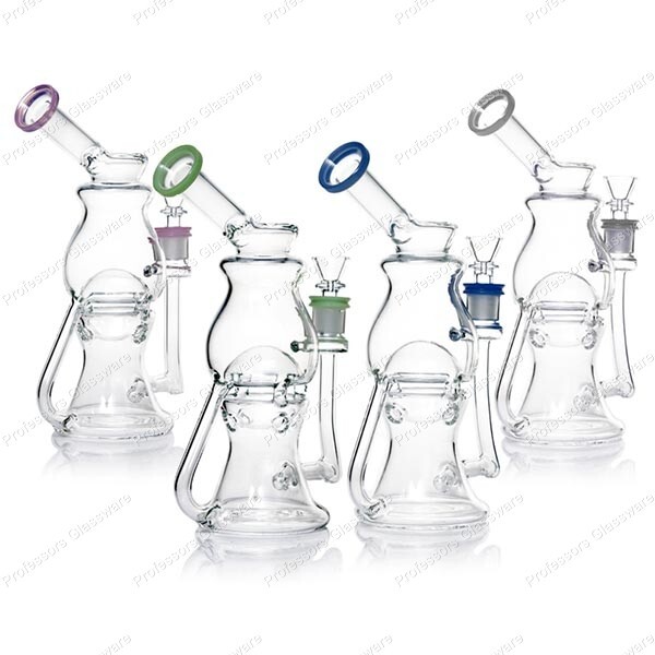 10″ Slanted Neck Dual Chambered Recycler Glass Bong MULTIPLE COLORS Thick Glass