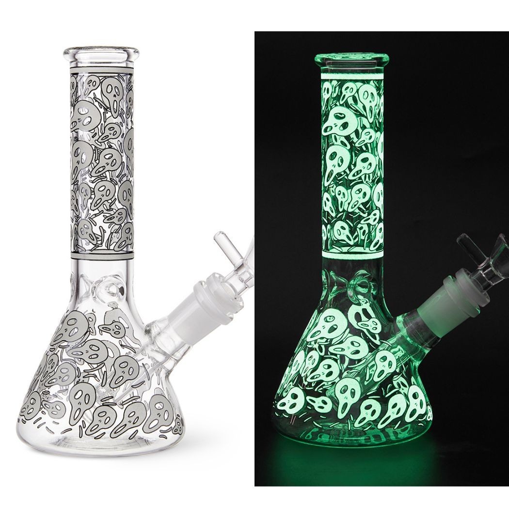 7.8″ Skull Fluorescent Glass Bong Glass Water Pipe Smoking Tobacco Beaker 14MM