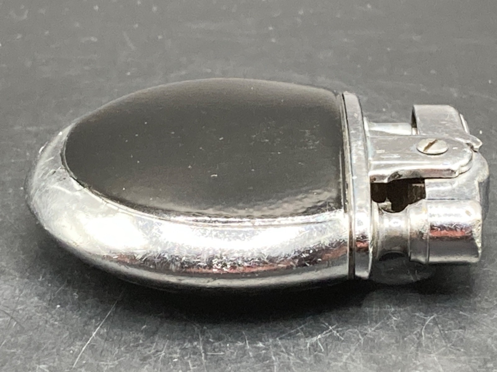 Vintage Chrome and Black Enamel Ronson “Rondette” Pocket Lighter, Initial B.M.K