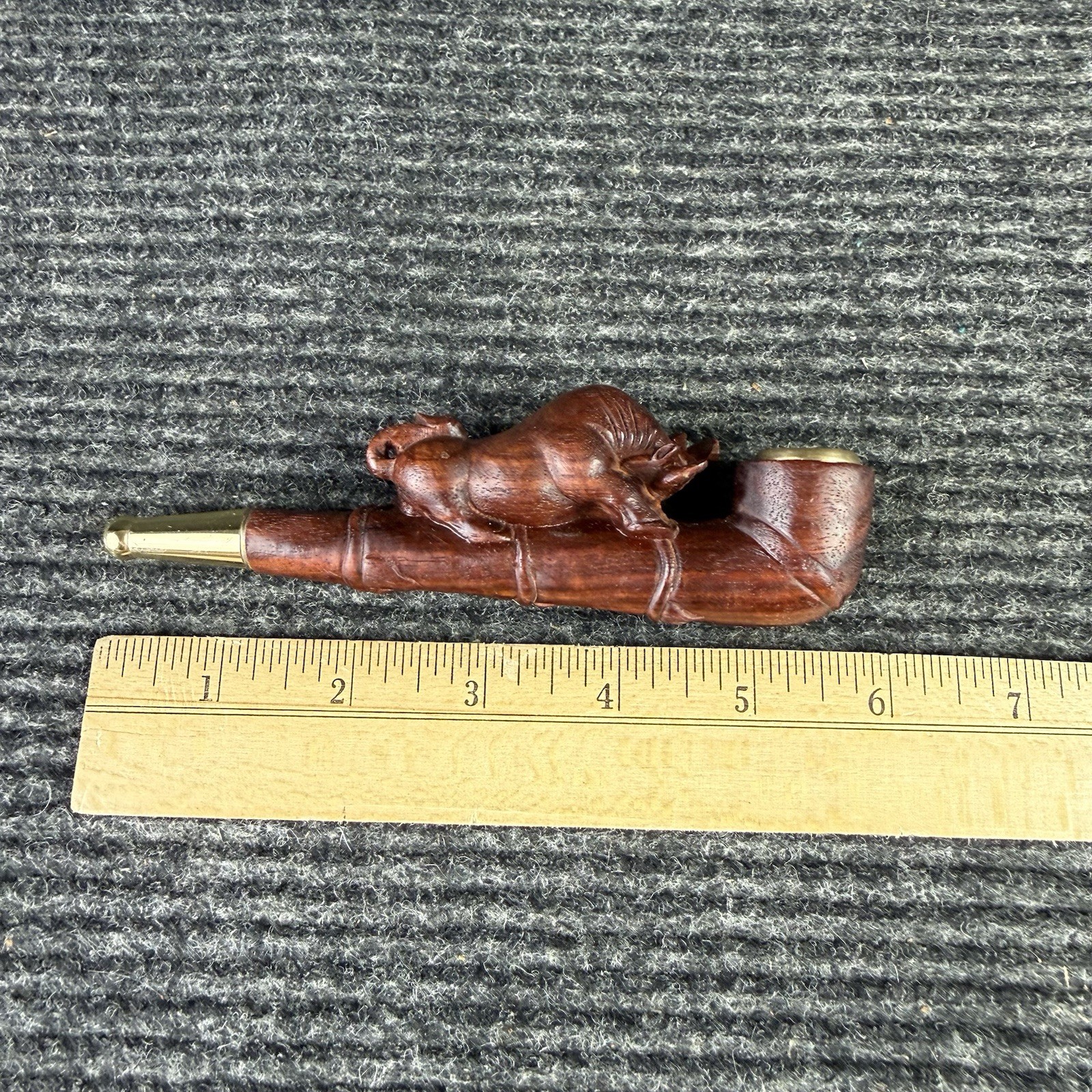 Vintage Antique Carved Wooden Pipe Golden Tobacco Herbal Smoking Bull