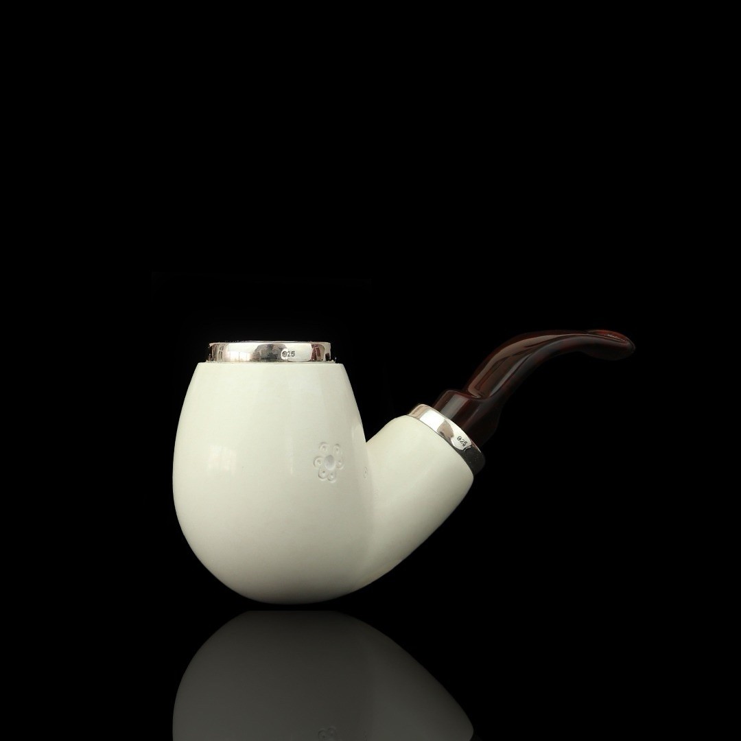 Smooth Bent Egg Pipe Reverse Calabash new-block Meerschaum Handmade Case#328