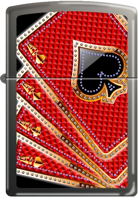 Zippo Card Suits four 4 Aces Red / Gold on Black Ice Windproof Lighter NEW RARE