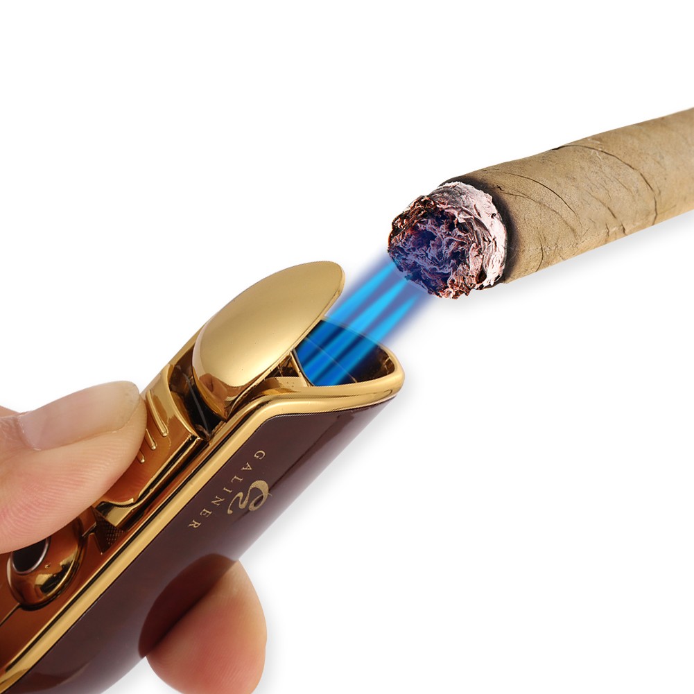 Galiner Windproof Metal Cigar Lighter 3 Jet and Cigar Holder 4 Size Pure Copper